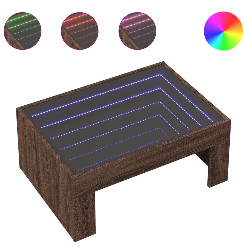 Tavolino da Salotto con LED Infinity Rovere Marrone 70x50x30 cm | homemem39
