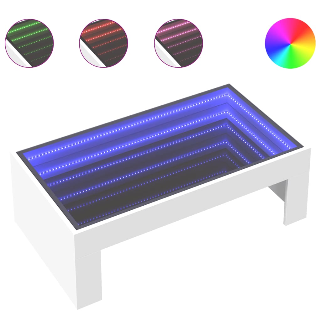 Tavolino da Salotto con LED Infinity Bianco 90x50x30 cm | homemem39