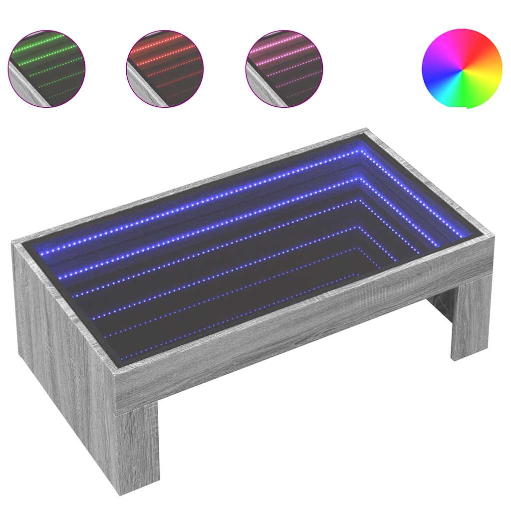 Tavolino da Salotto con LED Infinity Grigio Sonoma 90x50x30 cm | homemem39