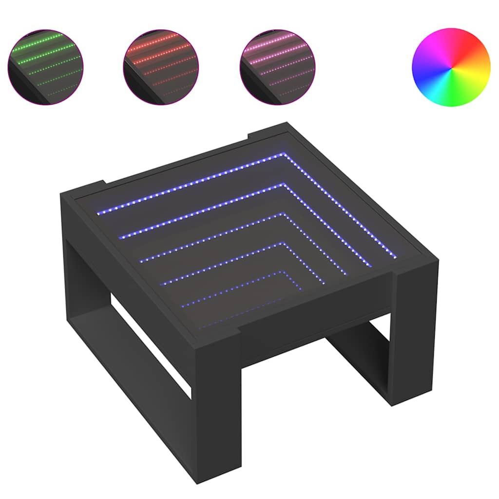 Tavolino da Salotto con LED Infinity Nero 50x53x30 cm | homemem39