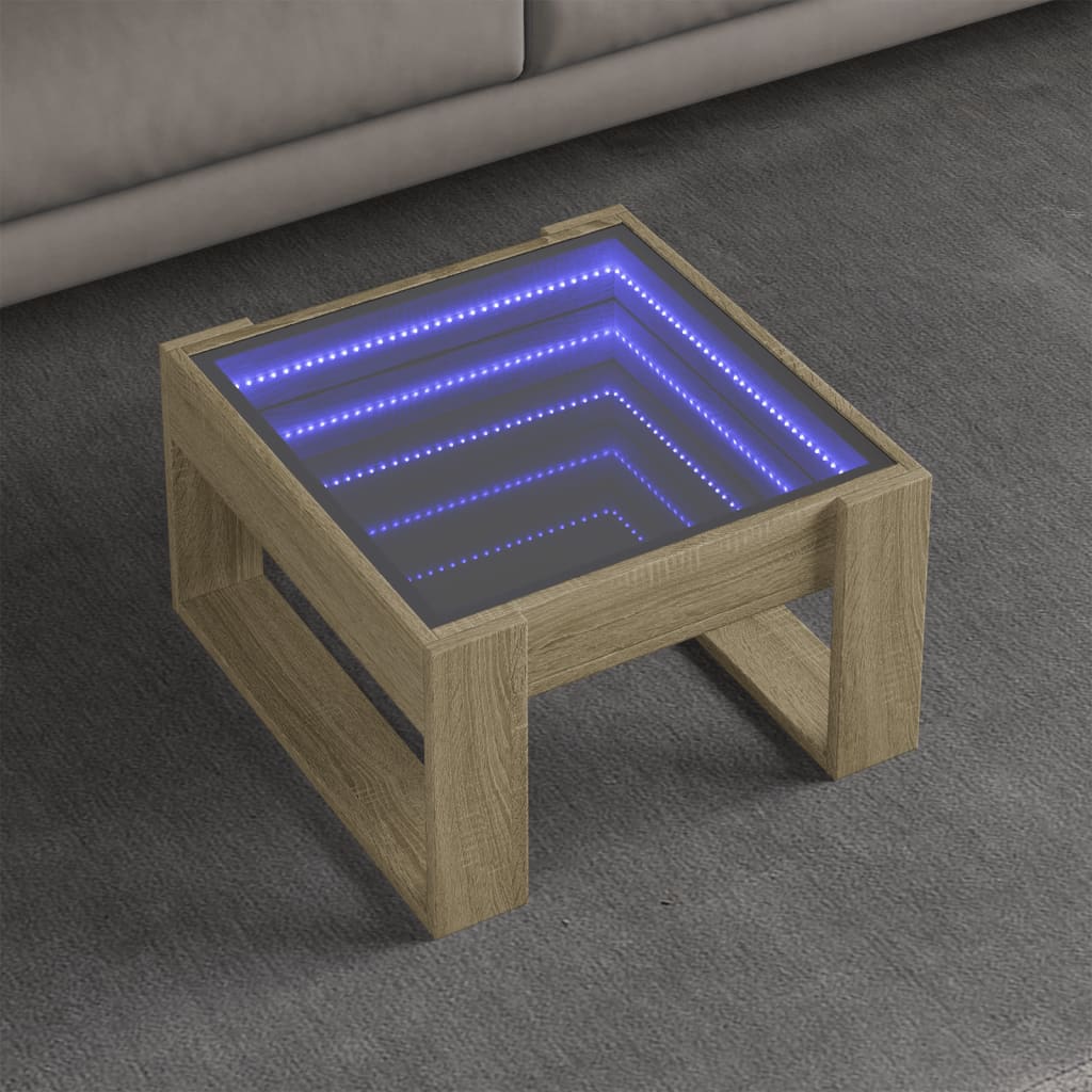 Tavolino da Salotto con LED Infinity Rovere Sonoma 50x53x30 cm