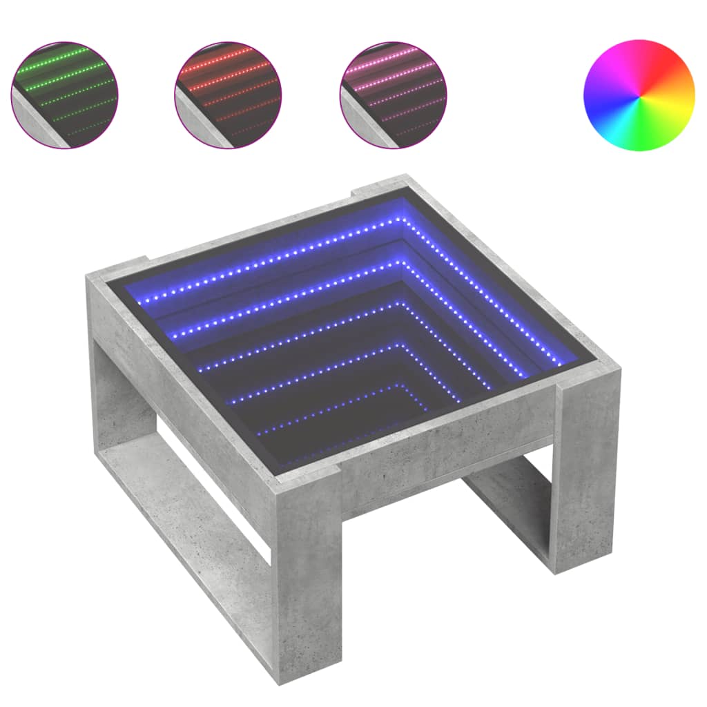 Tavolino Salotto con LED Infinity Grigio Cemento 50x53x30 cm | homemem39
