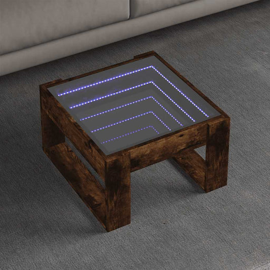 Tavolino da Salotto con LED Infinity Rovere Fumo 50x53x30 cm | homemem39