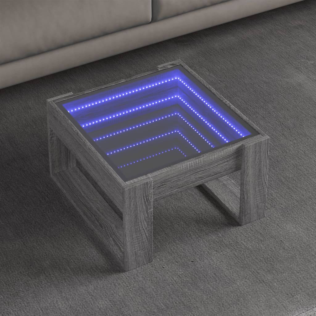 Tavolino da Salotto con LED Infinity Grigio Sonoma 50x53x30 cm