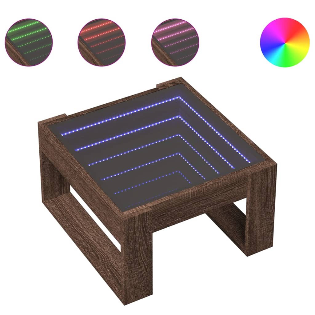 Tavolino Salotto con LED Infinity Rovere Marrone 50x53x30 cm | homemem39