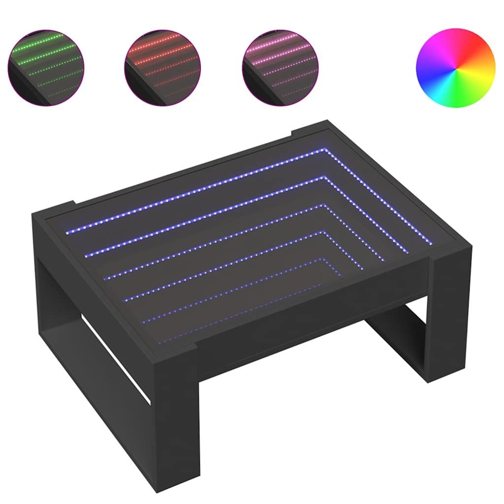 Tavolino da Salotto con LED Infinity Nero 70x53x30 cm | homemem39