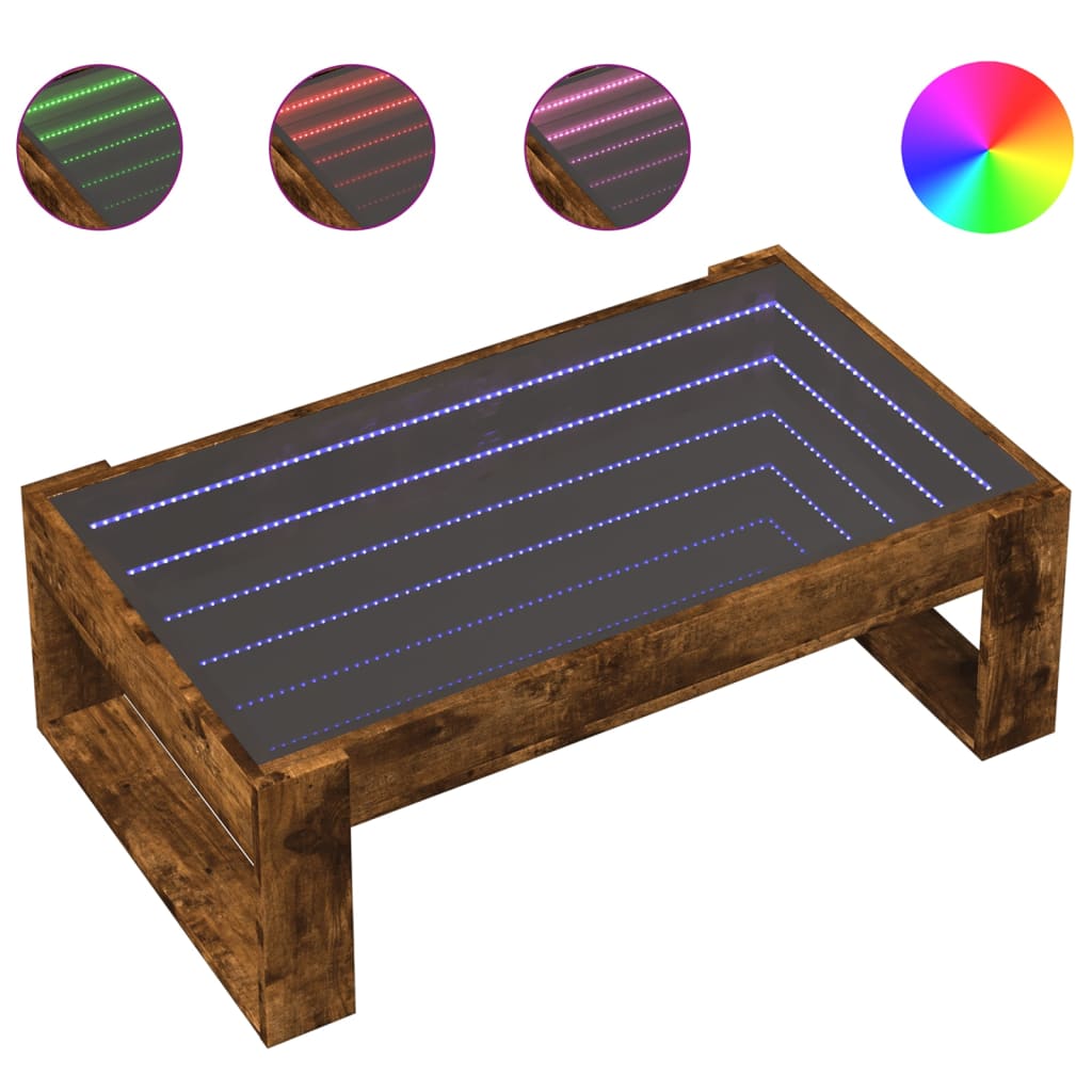 Tavolino da Salotto con LED Infinity Rovere Fumo 90x53x30 cm | homemem39
