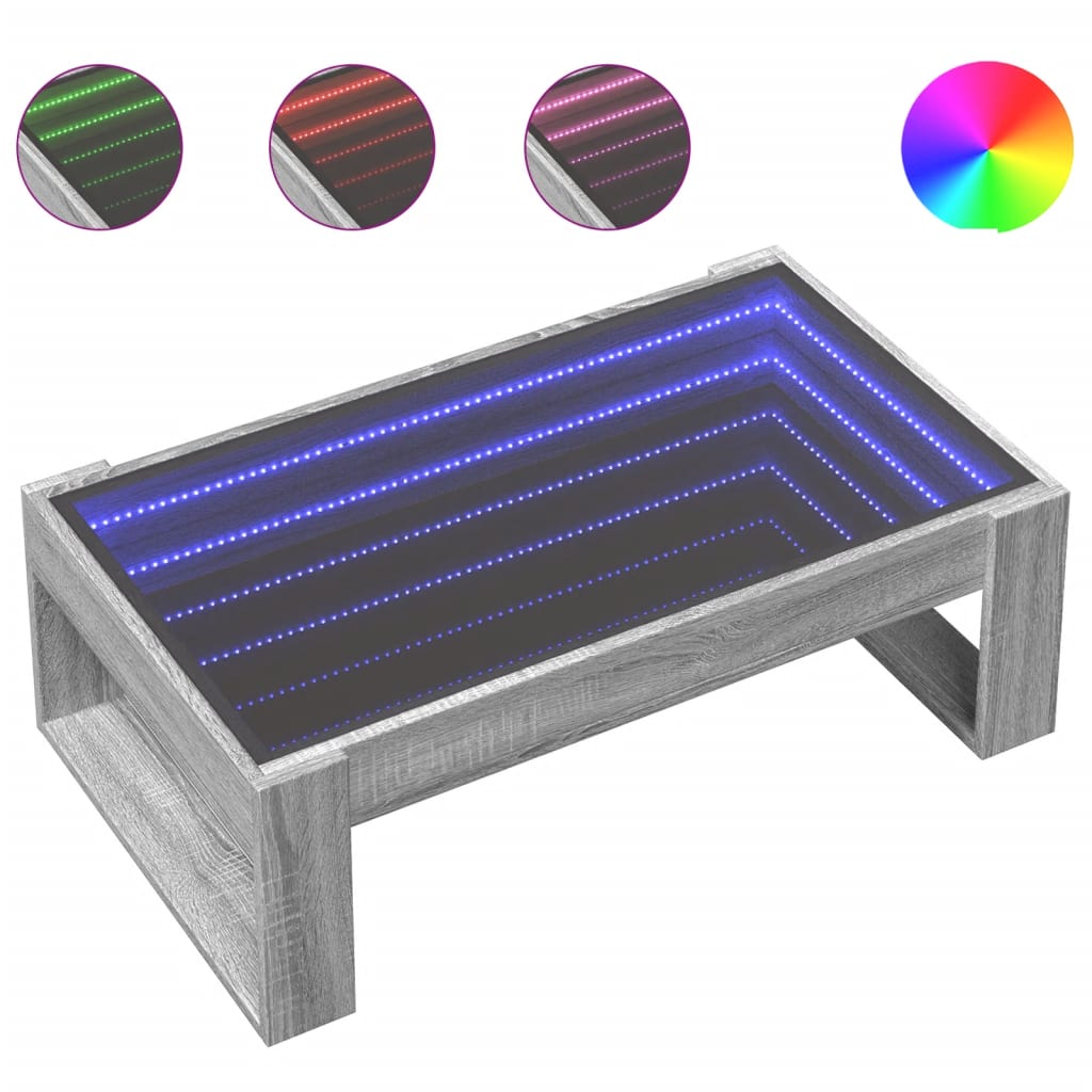 Tavolino da Salotto con LED Infinity Grigio Sonoma 90x53x30 cm | homemem39