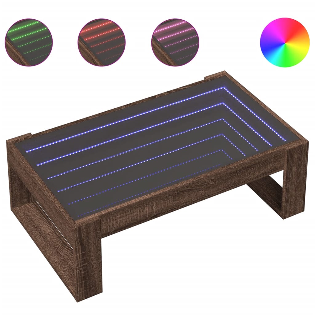 Tavolino da Salotto con LED Infinity Rovere Marrone 90x53x30 cm | homemem39