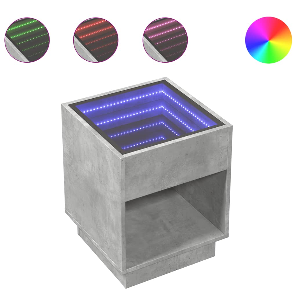 Tavolino da Salotto con LED Infinity Grigio Cemento 40x40x50 cm | homemem39