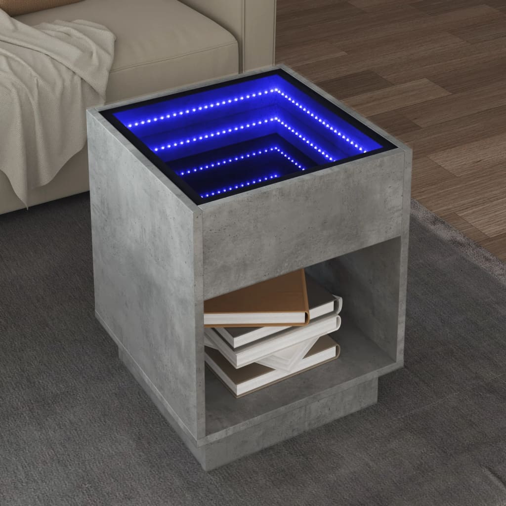 Tavolino da Salotto con LED Infinity Grigio Cemento 40x40x50 cm | homemem39