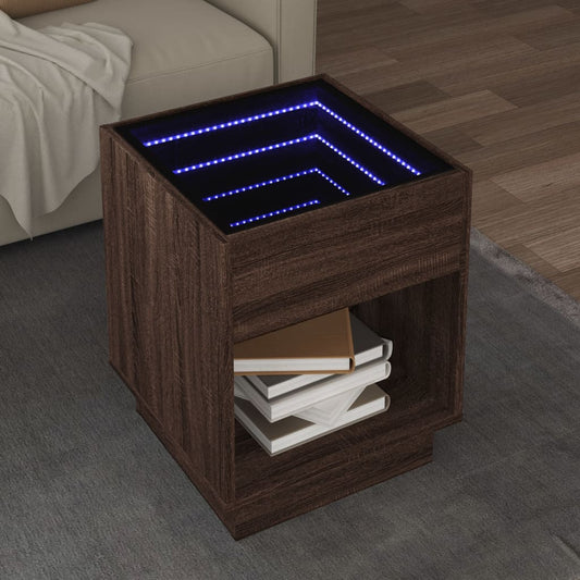 Tavolino da Salotto con LED Infinity Rovere Marrone 40x40x50 cm | homemem39