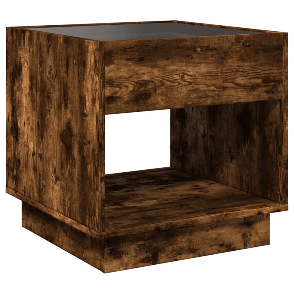 Tavolino da Salotto con LED Infinity Rovere Fumo 50x50x50 cm
