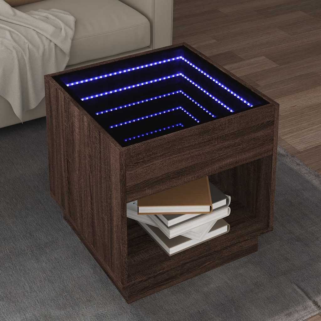 Tavolino da Salotto con LED Infinity Rovere Marrone 50x50x50 cm | homemem39