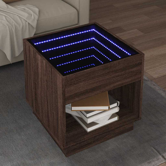 Tavolino da Salotto con LED Infinity Rovere Marrone 50x50x50 cm | homemem39