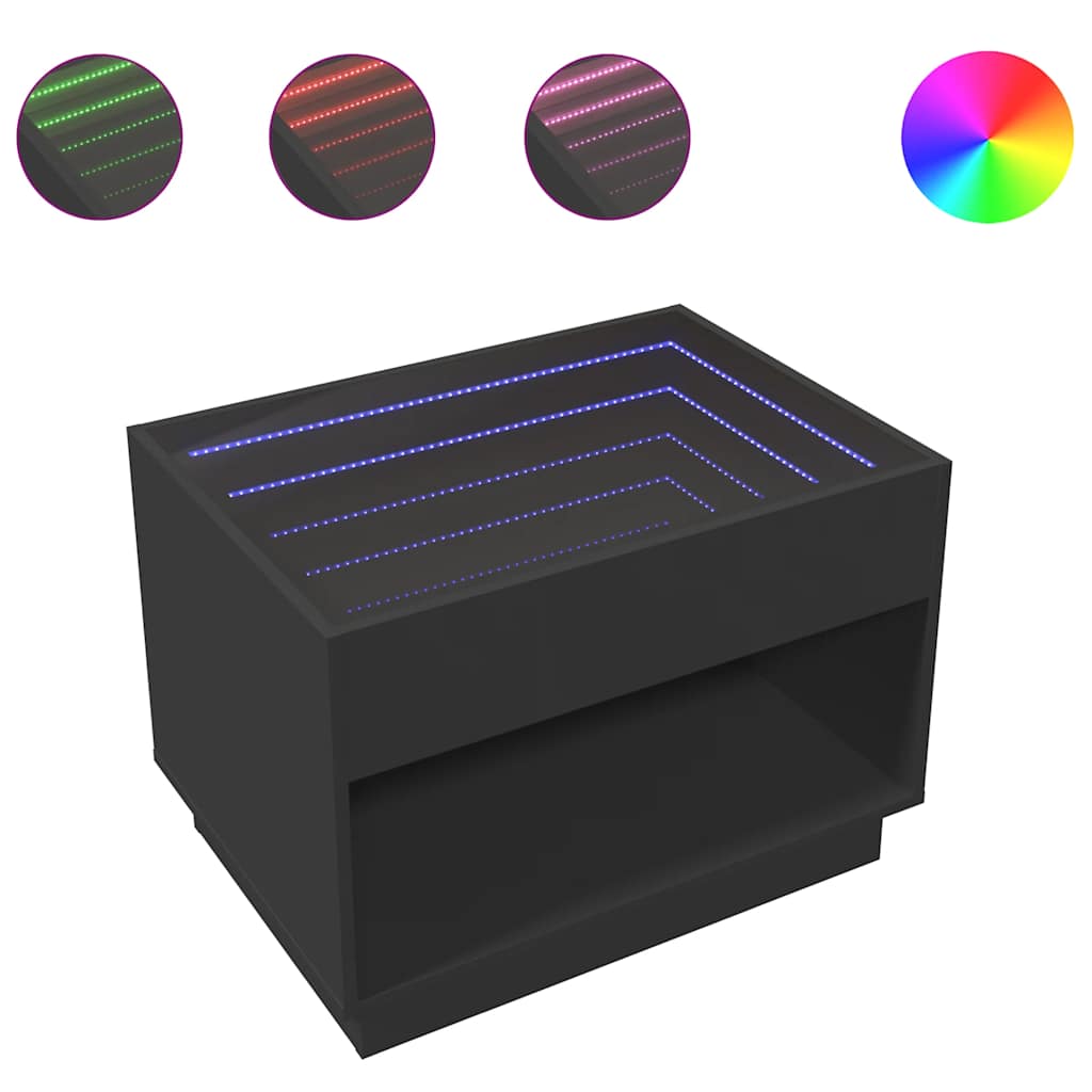 Tavolino da Salotto con LED Infinity Nero 70x50x50 cm | homemem39