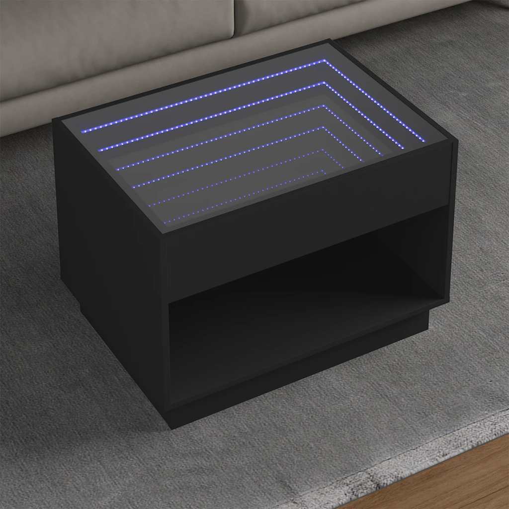 Tavolino da Salotto con LED Infinity Nero 70x50x50 cm | homemem39