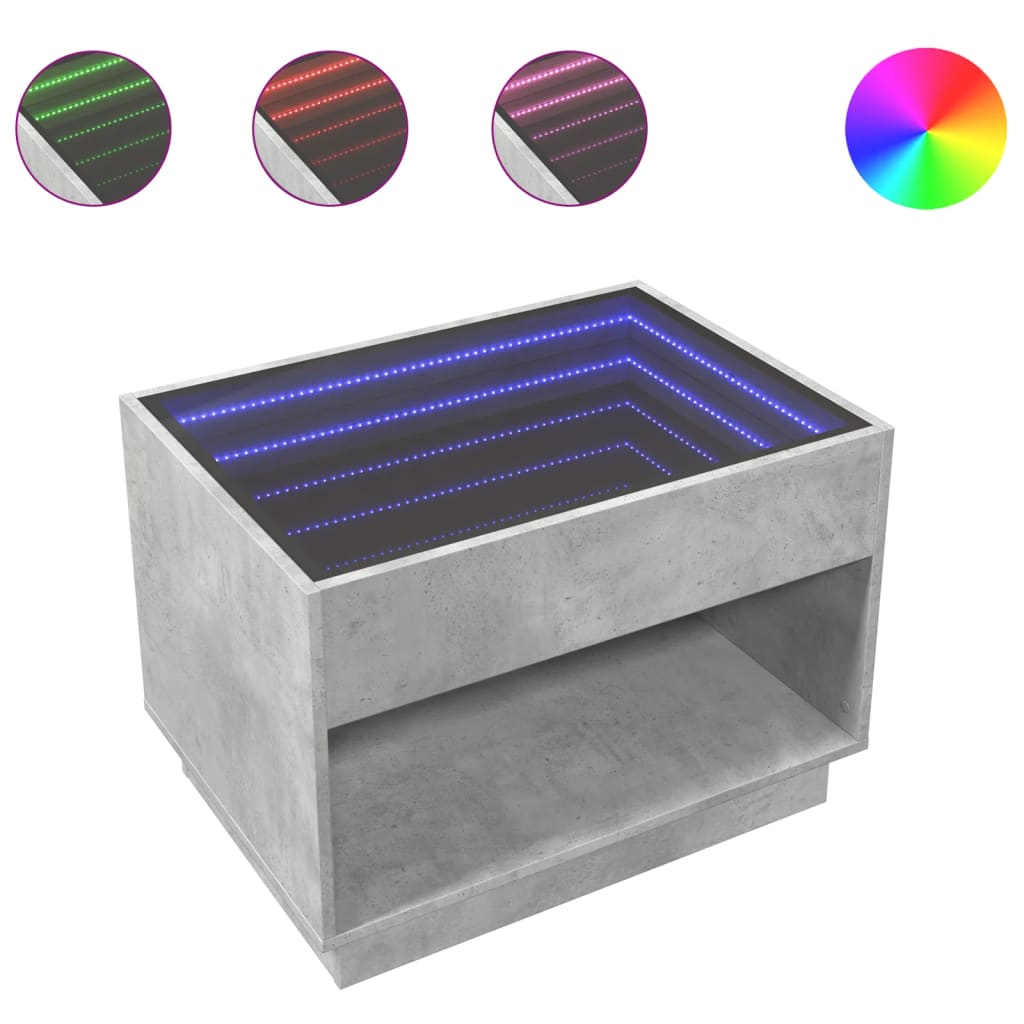 Tavolino da Salotto con LED Infinity Grigio Cemento 70x50x50 cm | homemem39
