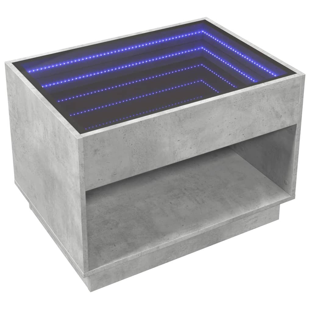 Tavolino da Salotto con LED Infinity Grigio Cemento 70x50x50 cm | homemem39