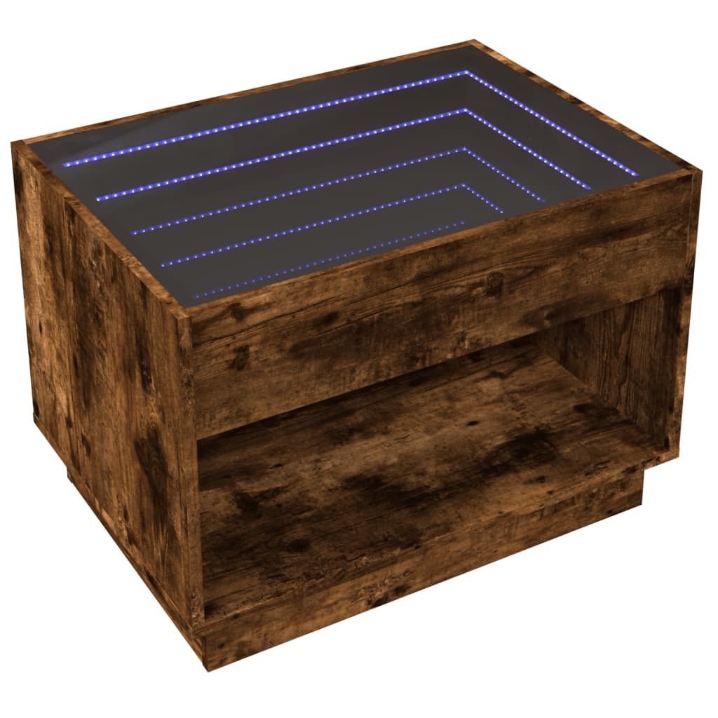 Tavolino da Salotto con LED Infinity Rovere Fumo 70x50x50 cm | homemem39