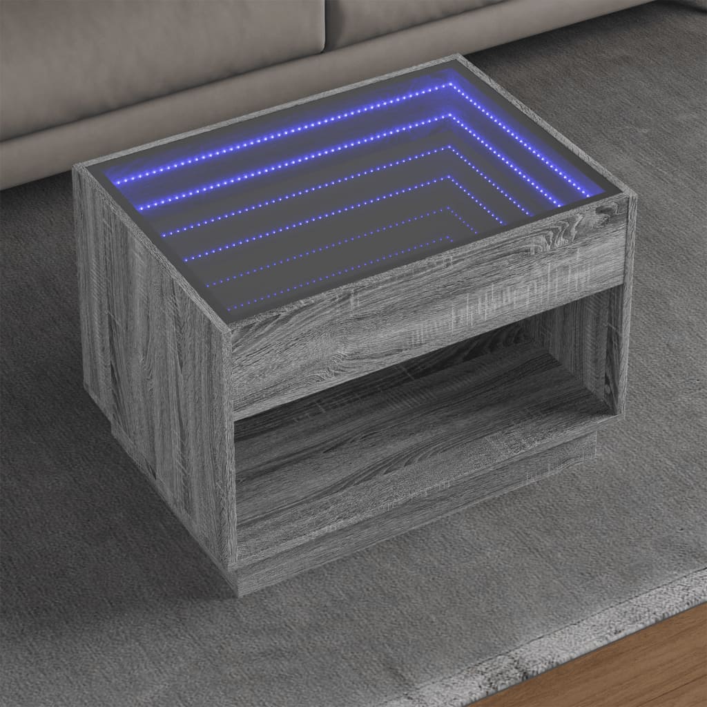 Tavolino da Salotto con LED Infinity Grigio Sonoma 70x50x50 cm | homemem39