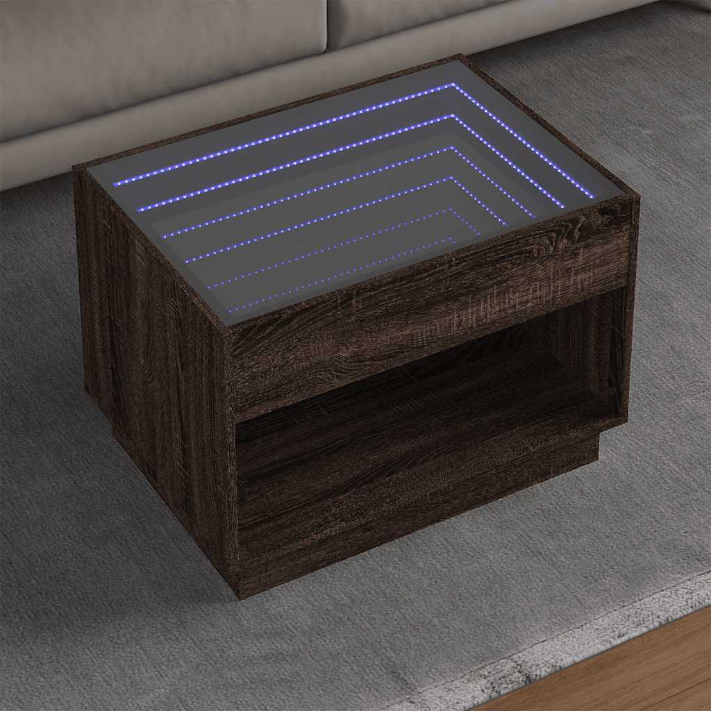 Tavolino da Salotto con LED Infinity Rovere Marrone 70x50x50 cm | homemem39