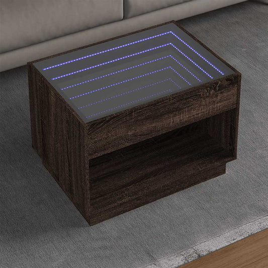 Tavolino da Salotto con LED Infinity Rovere Marrone 70x50x50 cm | homemem39