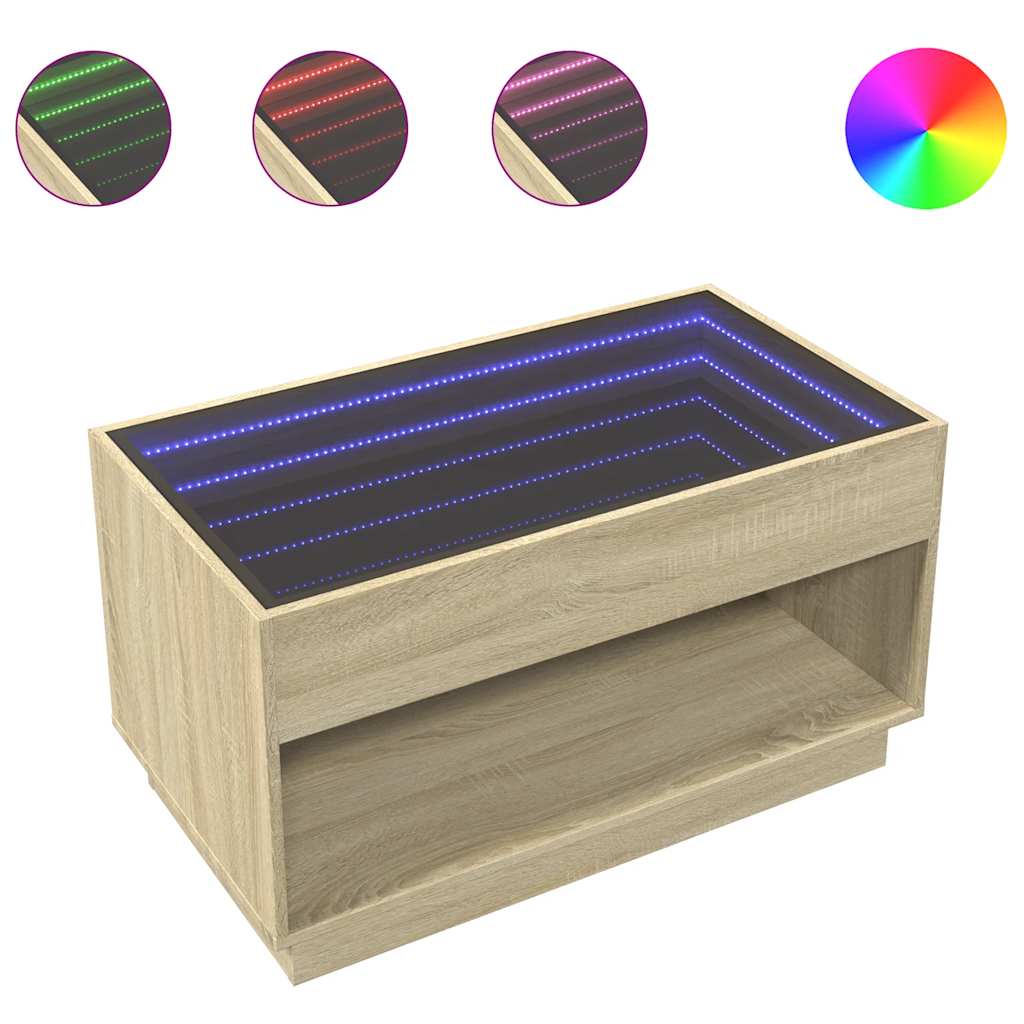 Tavolino da Salotto con LED Infinity Rovere Sonoma 90x50x50 cm