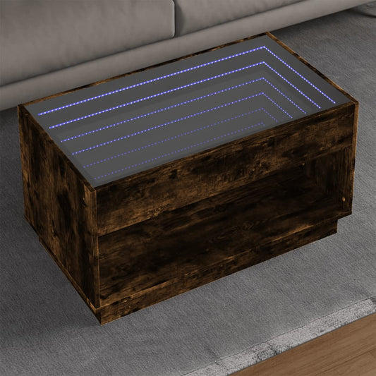Tavolino da Salotto con LED Infinity Rovere Fumo 90x50x50 cm | homemem39