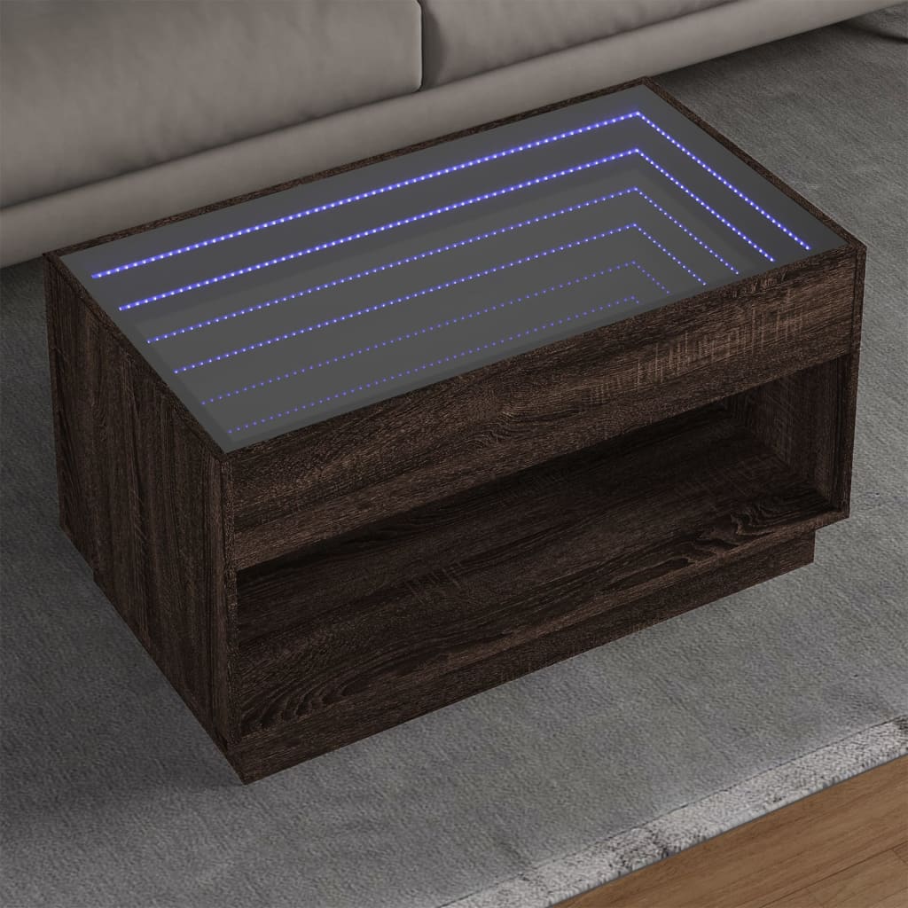 Tavolino da Salotto con LED Infinity Rovere Marrone 90x50x50 cm