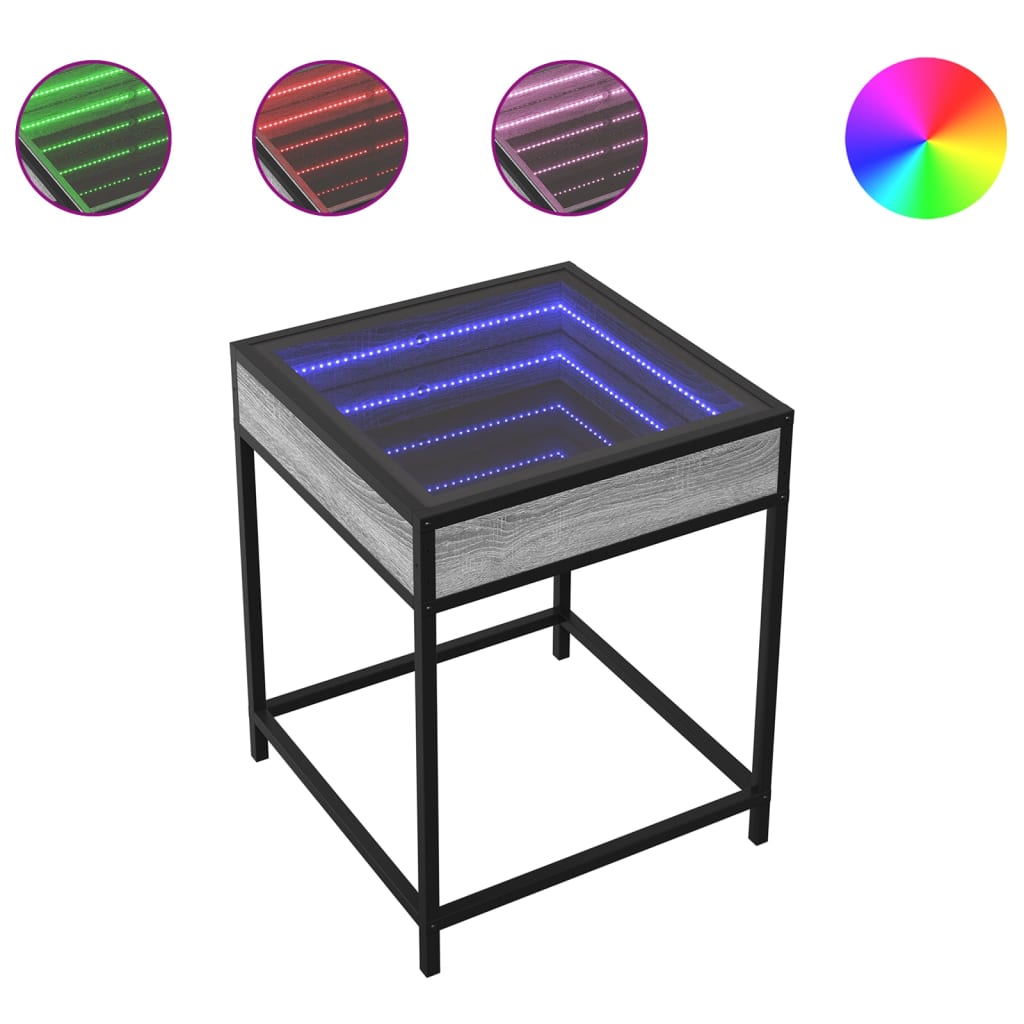 Tavolino da Salotto con LED Infinity Grigio Sonoma 40x40x51 cm | homemem39
