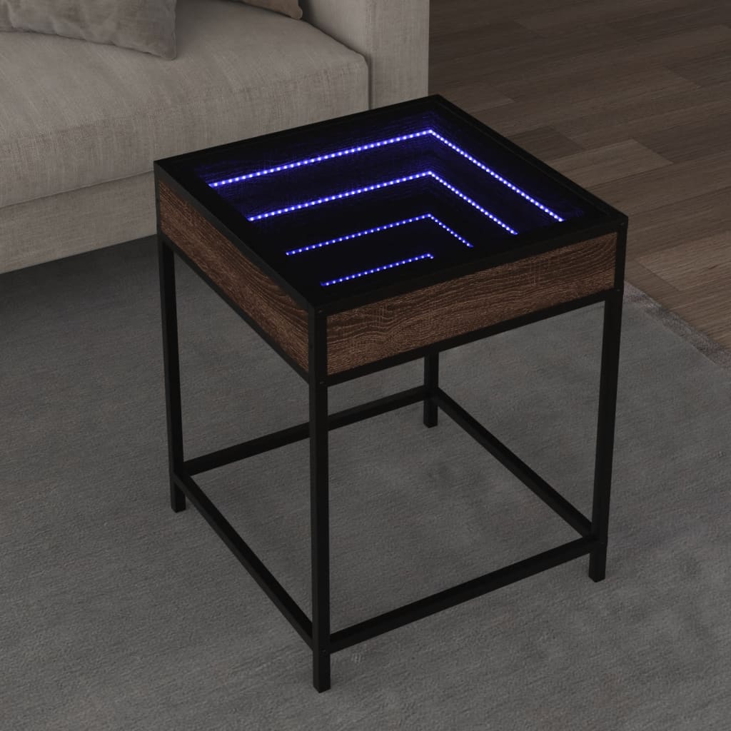 Tavolino da Salotto con LED Infinity Rovere Marrone 40x40x51 cm | homemem39