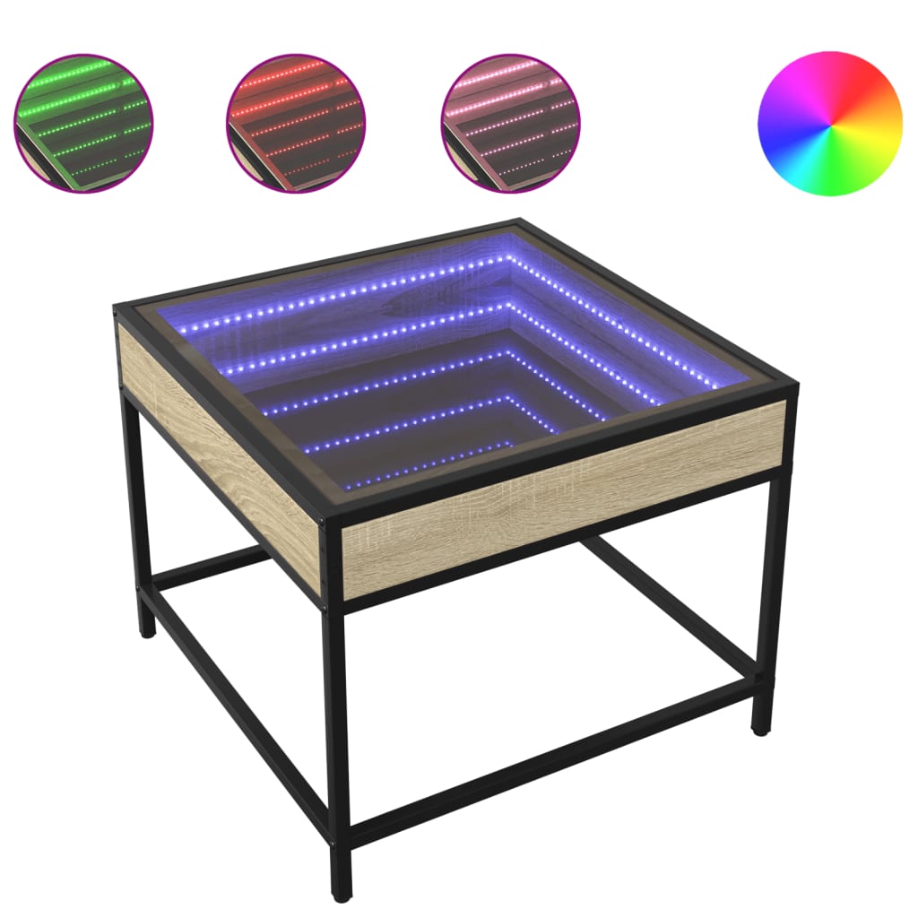 Tavolino da Salotto con LED Infinity Rovere Sonoma 50x50x41 cm