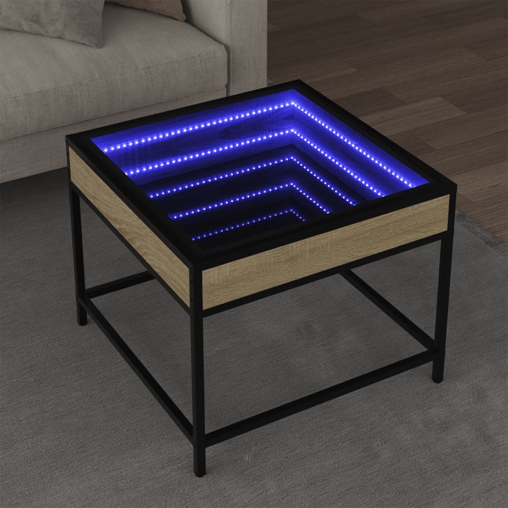 Tavolino da Salotto con LED Infinity Rovere Sonoma 50x50x41 cm