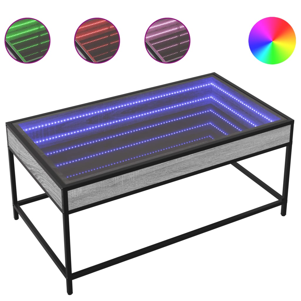 Tavolino da Salotto con LED Infinity Grigio Sonoma 90x50x41 cm | homemem39