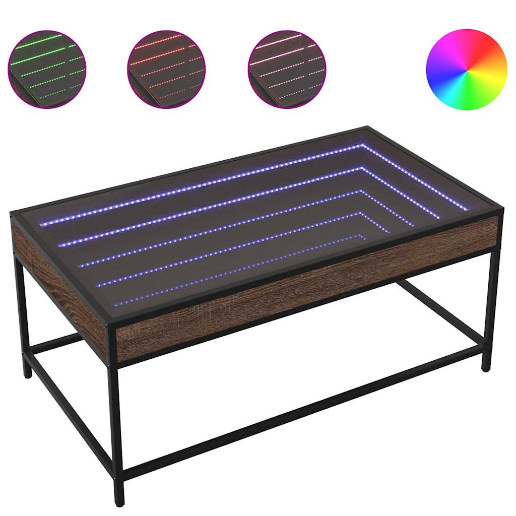 Tavolino da Salotto con LED Infinity Rovere Marrone 90x50x41 cm | homemem39
