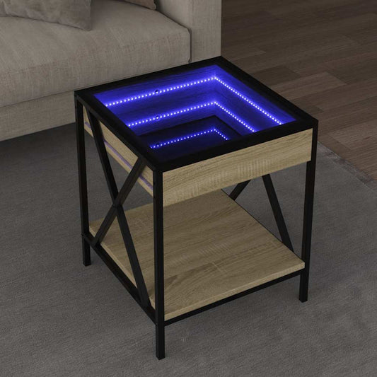 Tavolino da Salotto con LED Infinity Rovere Sonoma 40x40x49 cm | homemem39