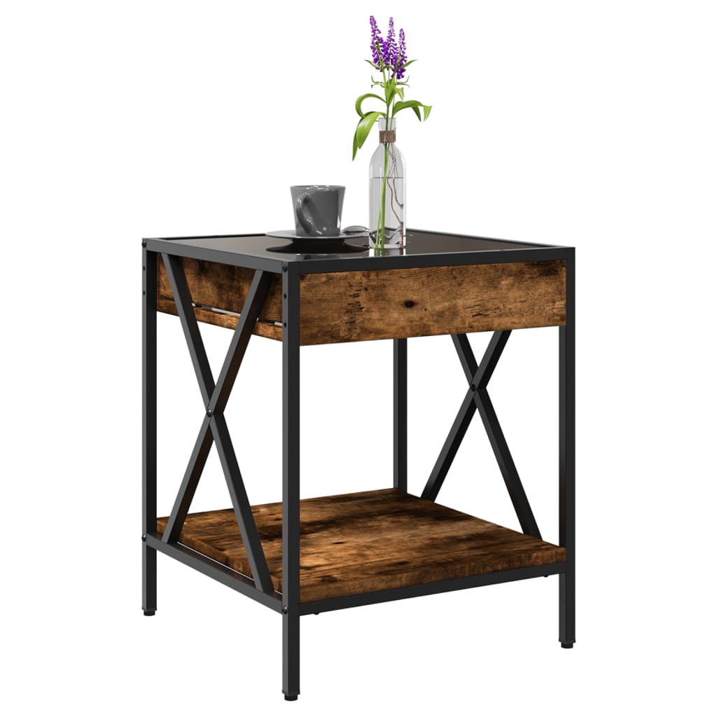 Tavolino da Salotto con LED Infinity Rovere Fumo 40x40x49 cm