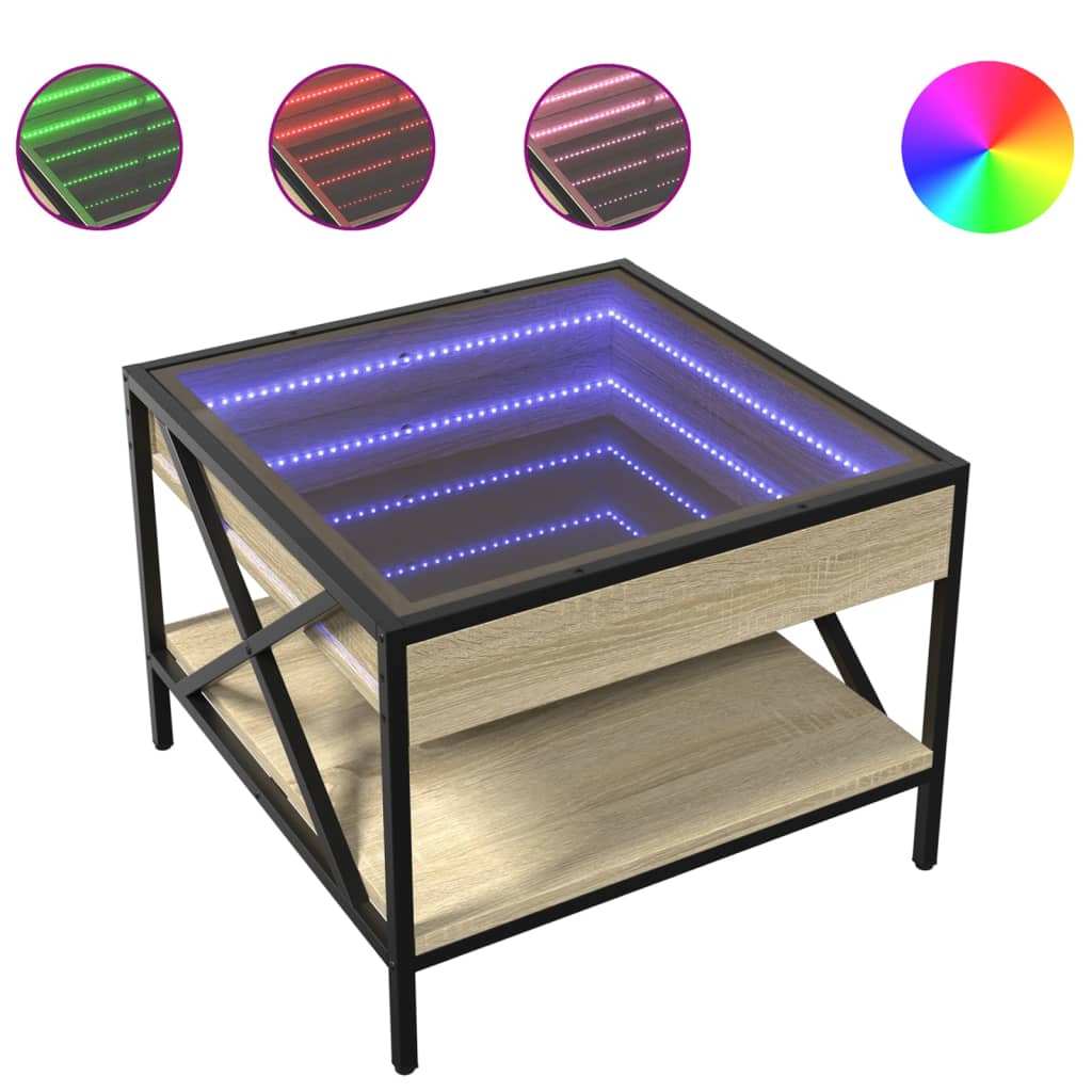 Tavolino da Salotto con LED Infinity Rovere Sonoma 50x50x38 cm | homemem39