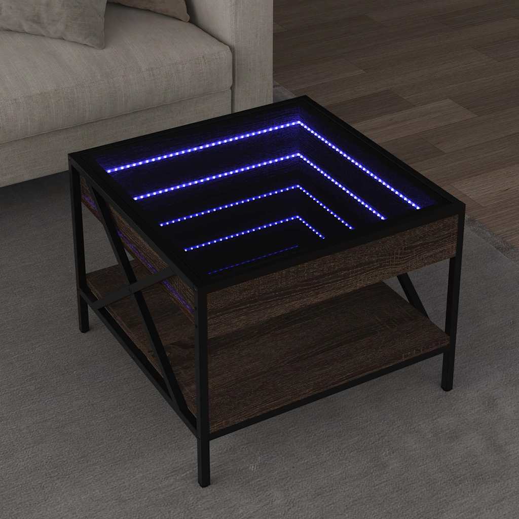Tavolino da Salotto con LED Infinity Rovere Marrone 50x50x38 cm