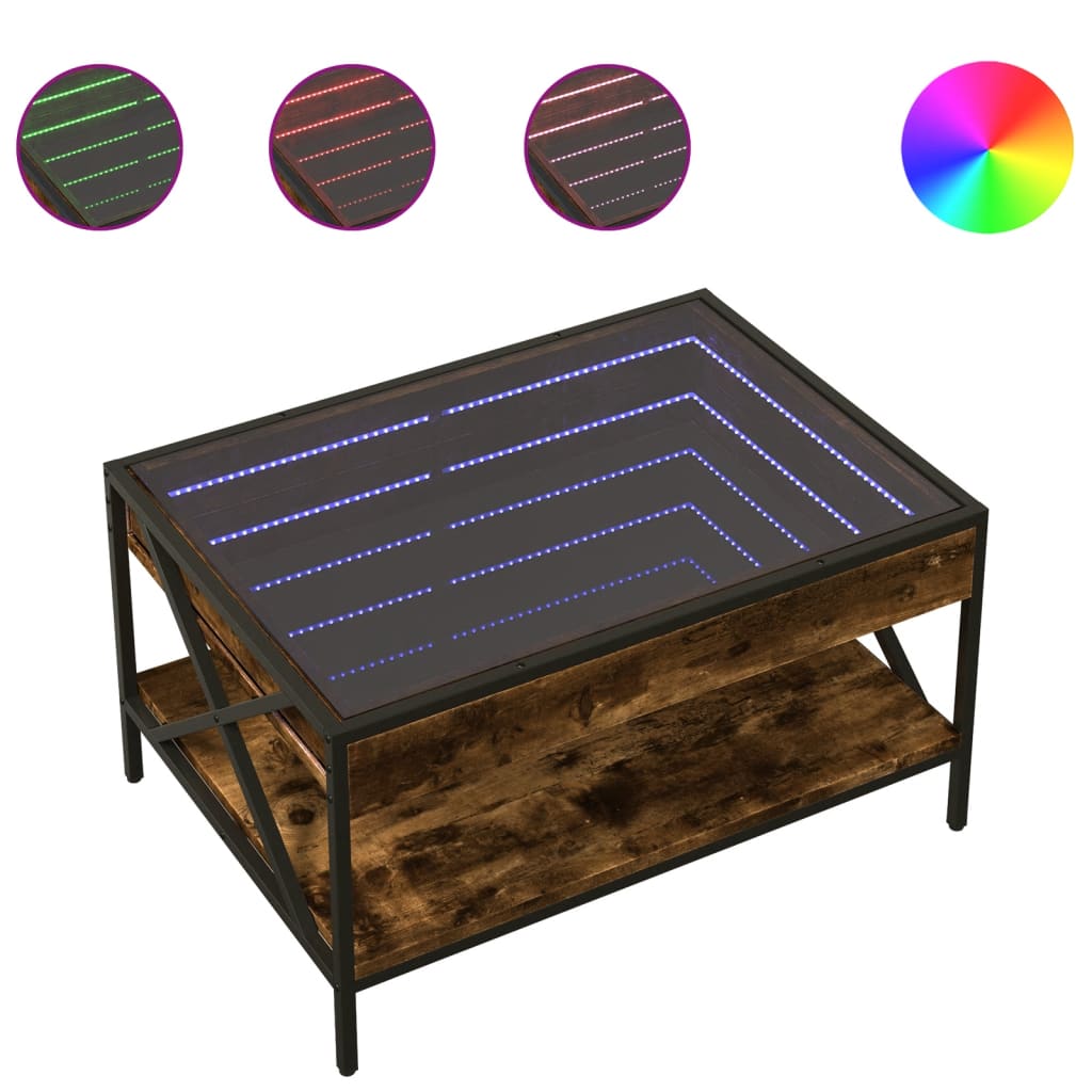 Tavolino da Salotto con LED Infinity Rovere Fumo 70x50x38 cm | homemem39
