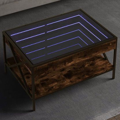 Tavolino da Salotto con LED Infinity Rovere Fumo 70x50x38 cm