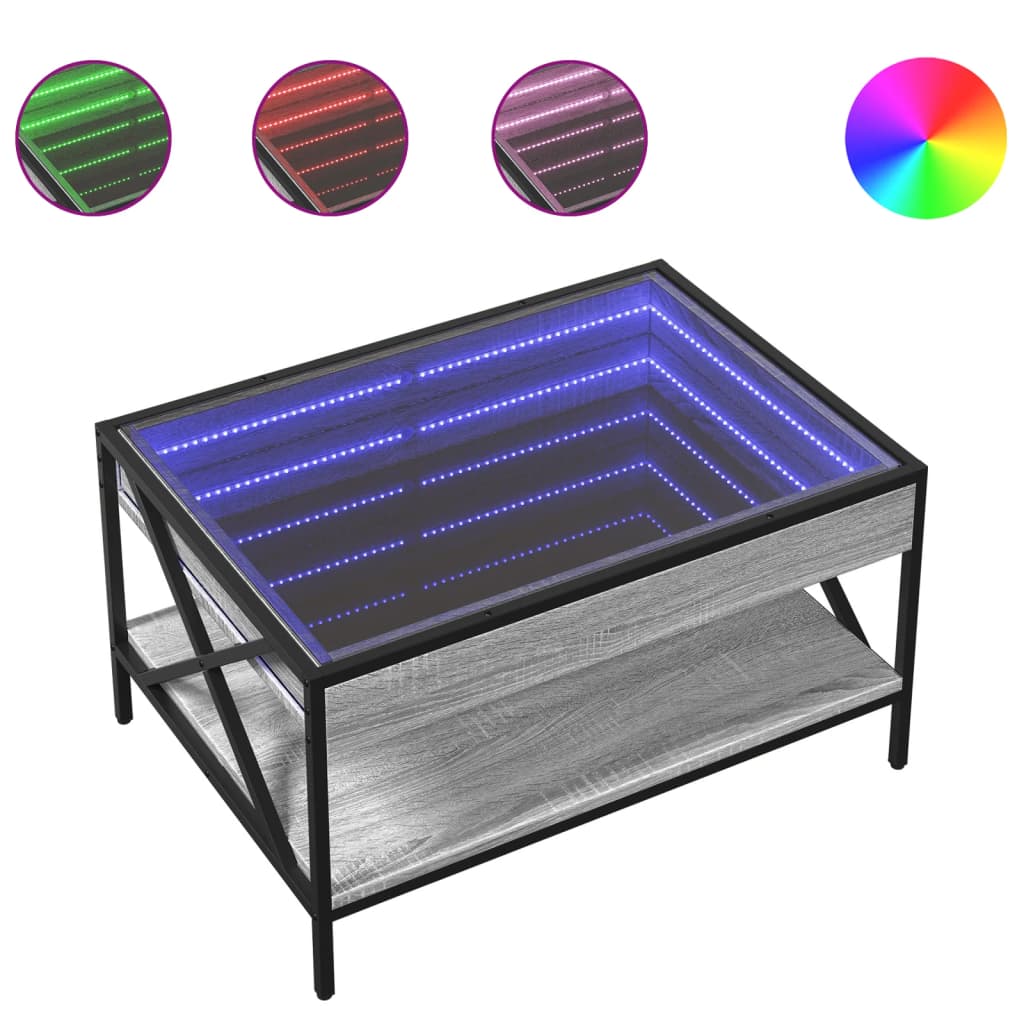 Tavolino da Salotto con LED Infinity Grigio Sonoma 70x50x38 cm | homemem39