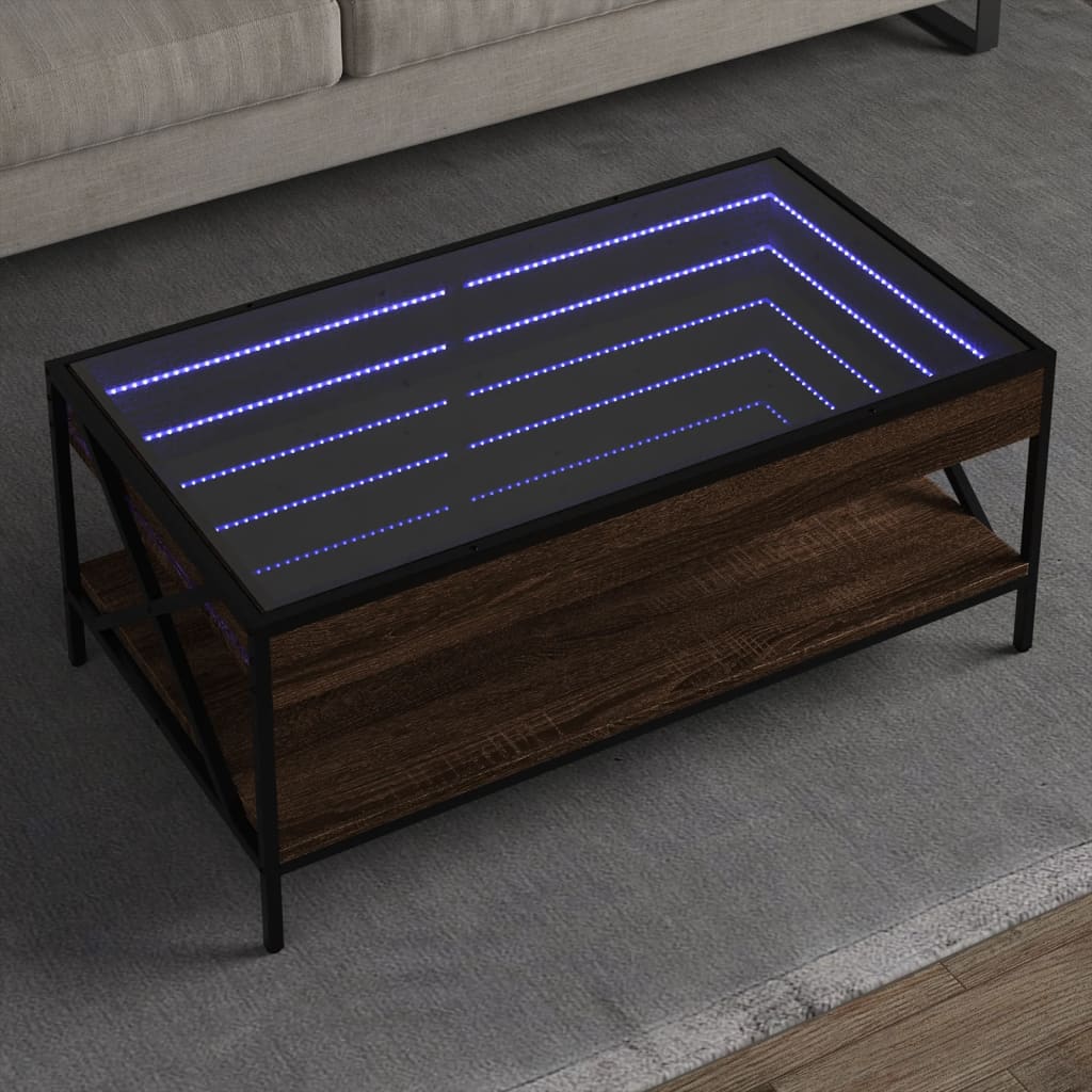 Tavolino da Salotto con LED Infinity Rovere Marrone 90x50x38 cm | homemem39