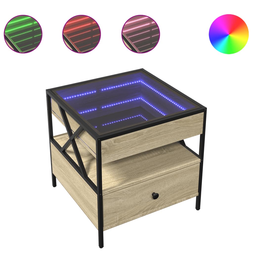 Tavolino da Salotto con LED Infinity Rovere Sonoma 50x50x51 cm | homemem39