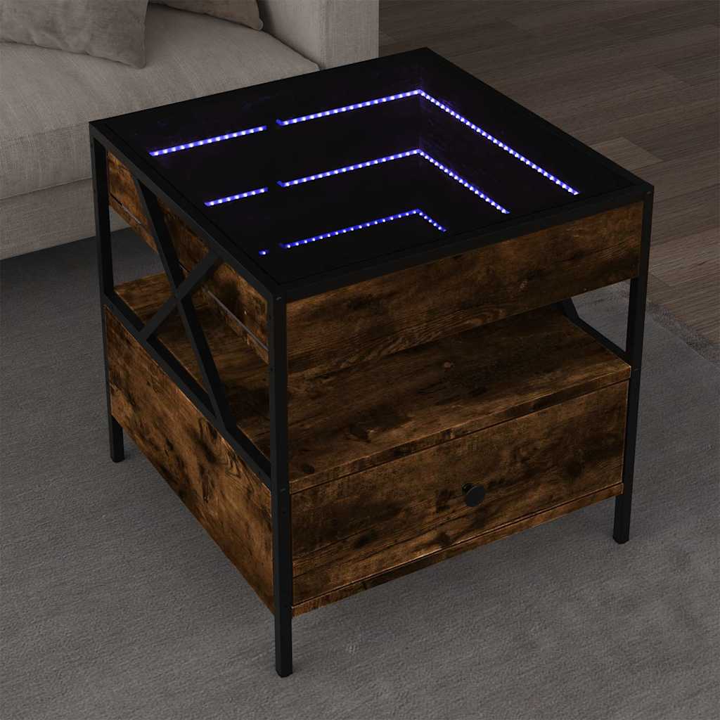 Tavolino da Salotto con LED Infinity Rovere Fumo 50x50x51 cm | homemem39