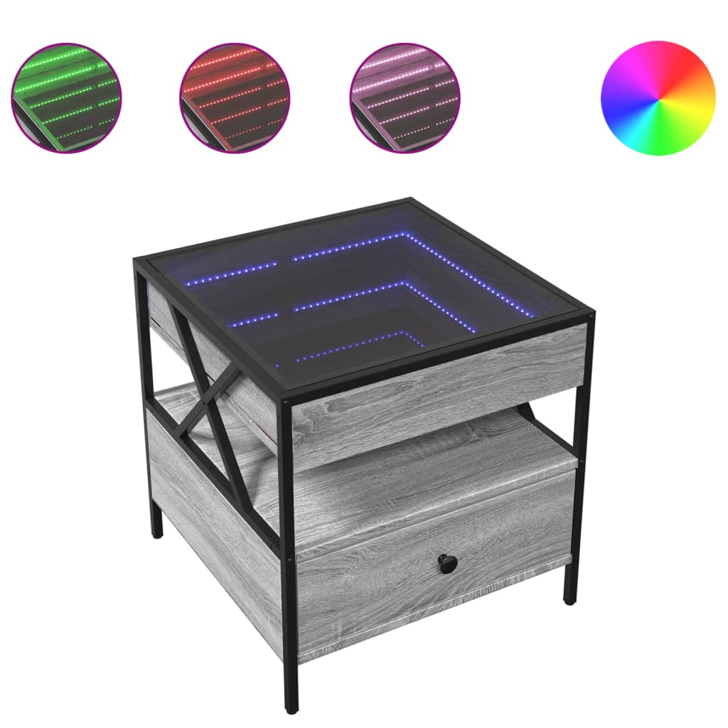 Tavolino da Salotto con LED Infinity Grigio Sonoma 50x50x51 cm | homemem39