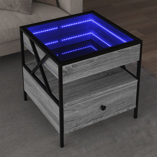 Tavolino da Salotto con LED Infinity Grigio Sonoma 50x50x51 cm | homemem39
