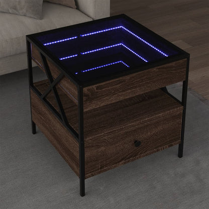 Tavolino da Salotto con LED Infinity Rovere Marrone 50x50x51 cm