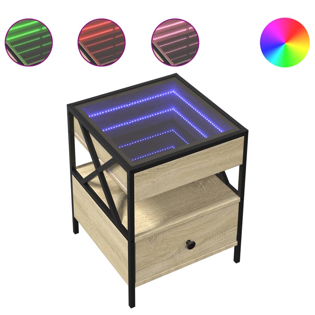 Tavolino da Salotto con LED Infinity Rovere Sonoma 40x40x51 cm | homemem39